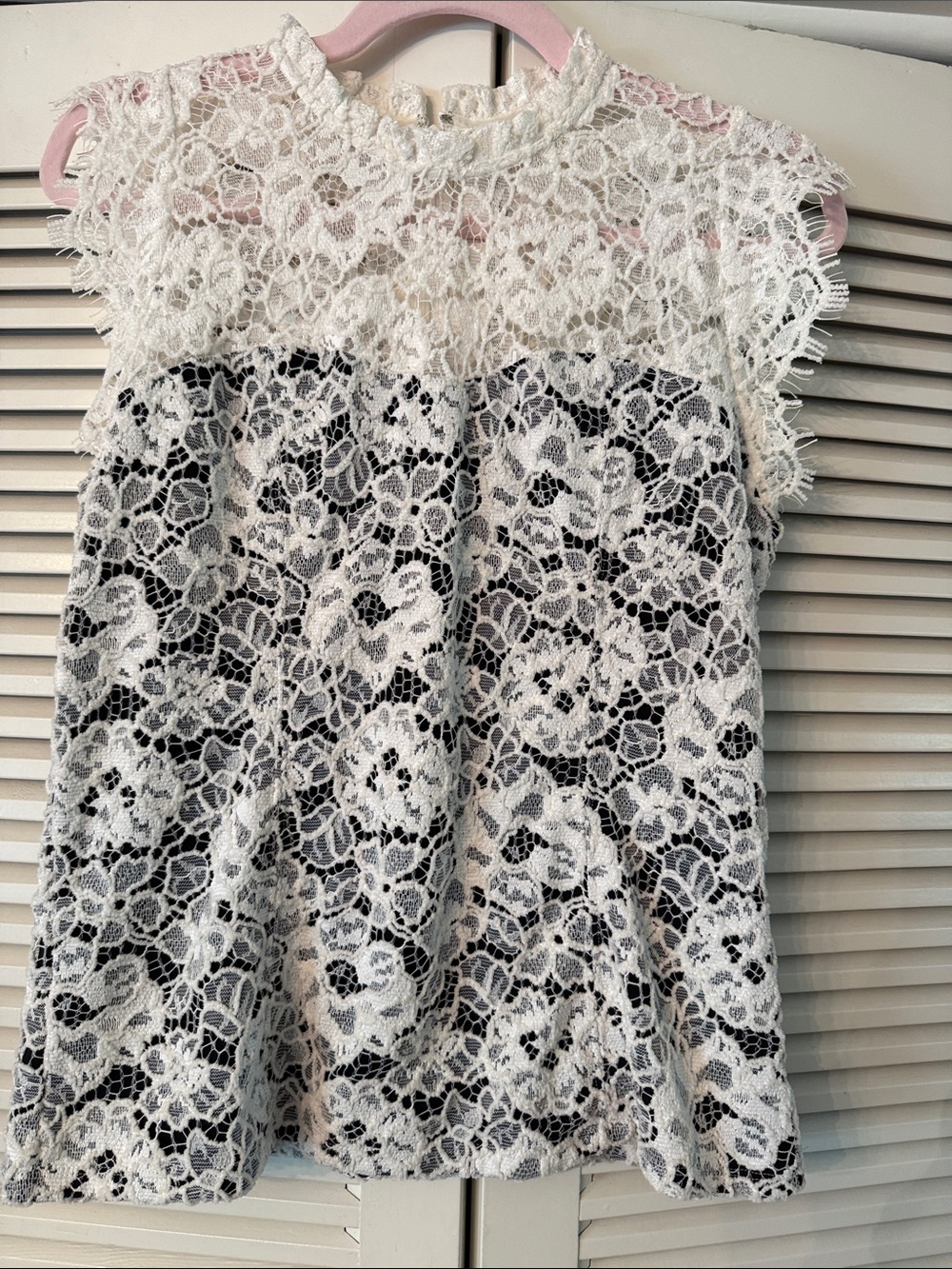 White House Black Market White Lace Overlay Top with Black Lining